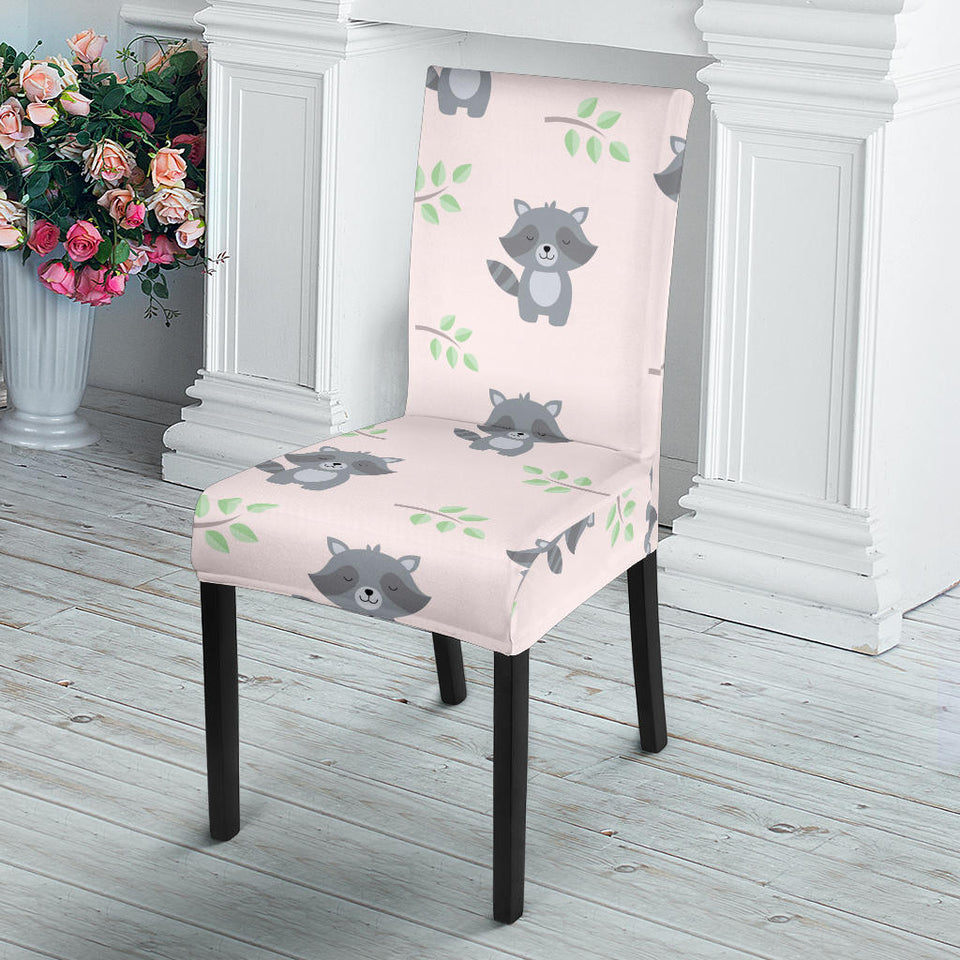 Cute Raccoons Leaves Pattern Dining Chair Slipcover