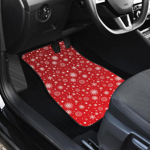 Snowflake Pattern Red Background Front Car Mats