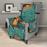 cute brown sea otters ornamental seaweed corals green water Chair Cover Protector