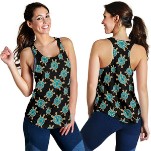 Sea turtle blue stone pattern Women Racerback Tank Top
