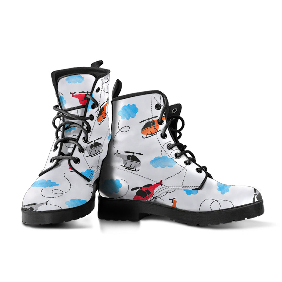 Watercolor Helicopter Cloud Pattern Leather Boots