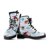 Watercolor Helicopter Cloud Pattern Leather Boots