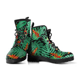 Heliconia Flower Palm Monstera Leaves Black Background Leather Boots
