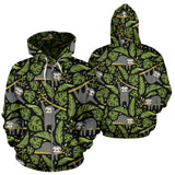 Cute Sloths Tropical Palm Leaves Black Background Zip Up Hoodie