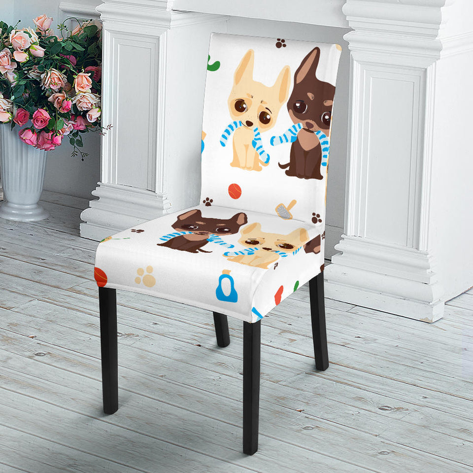 Cute Chihuahua Dog Pattern Dining Chair Slipcover
