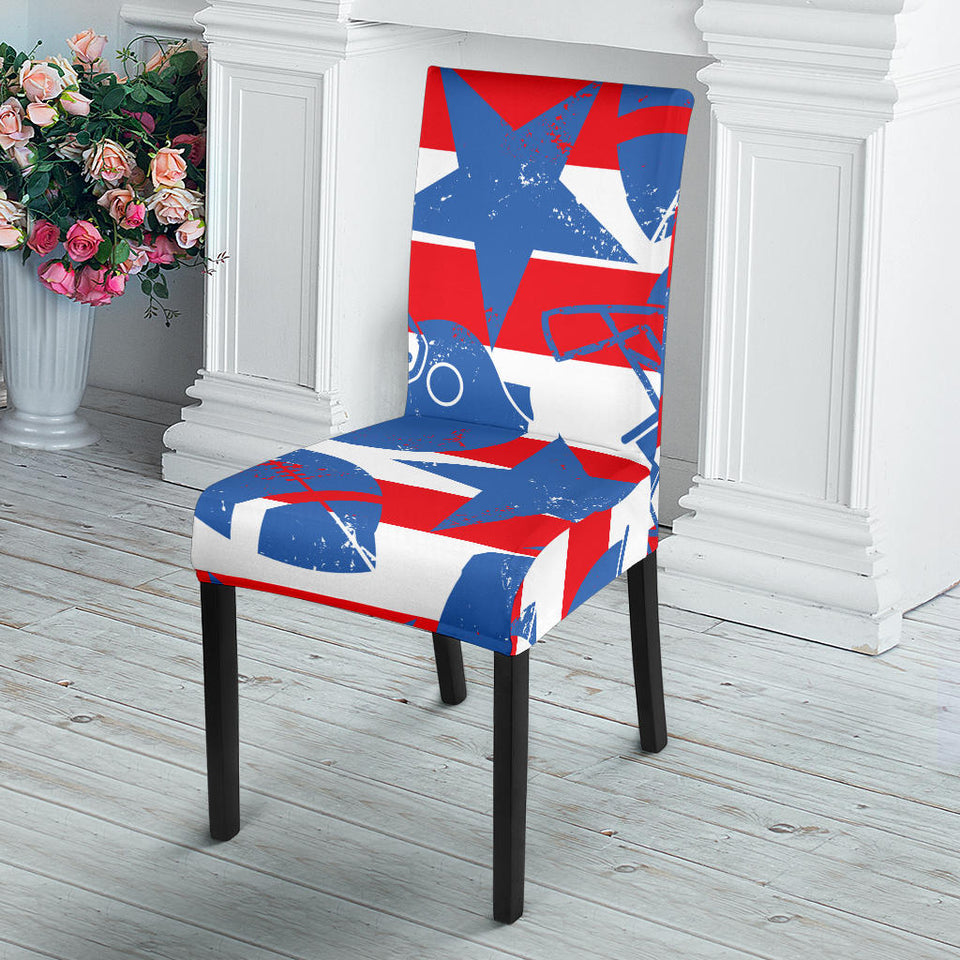 American Football Ball Star Stripes Pattern Dining Chair Slipcover