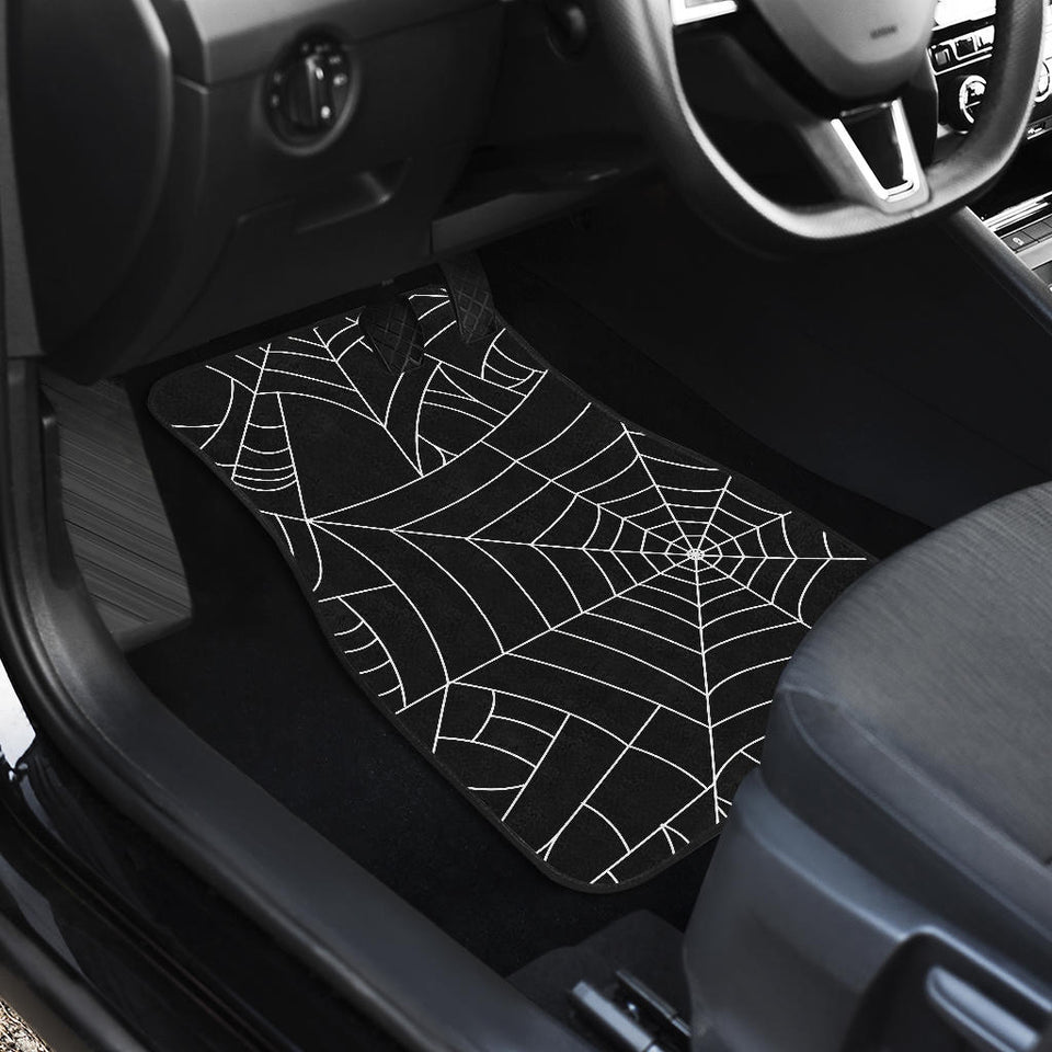 Spider Web Pattern Black Background White Cobweb Front And Back Car Mats