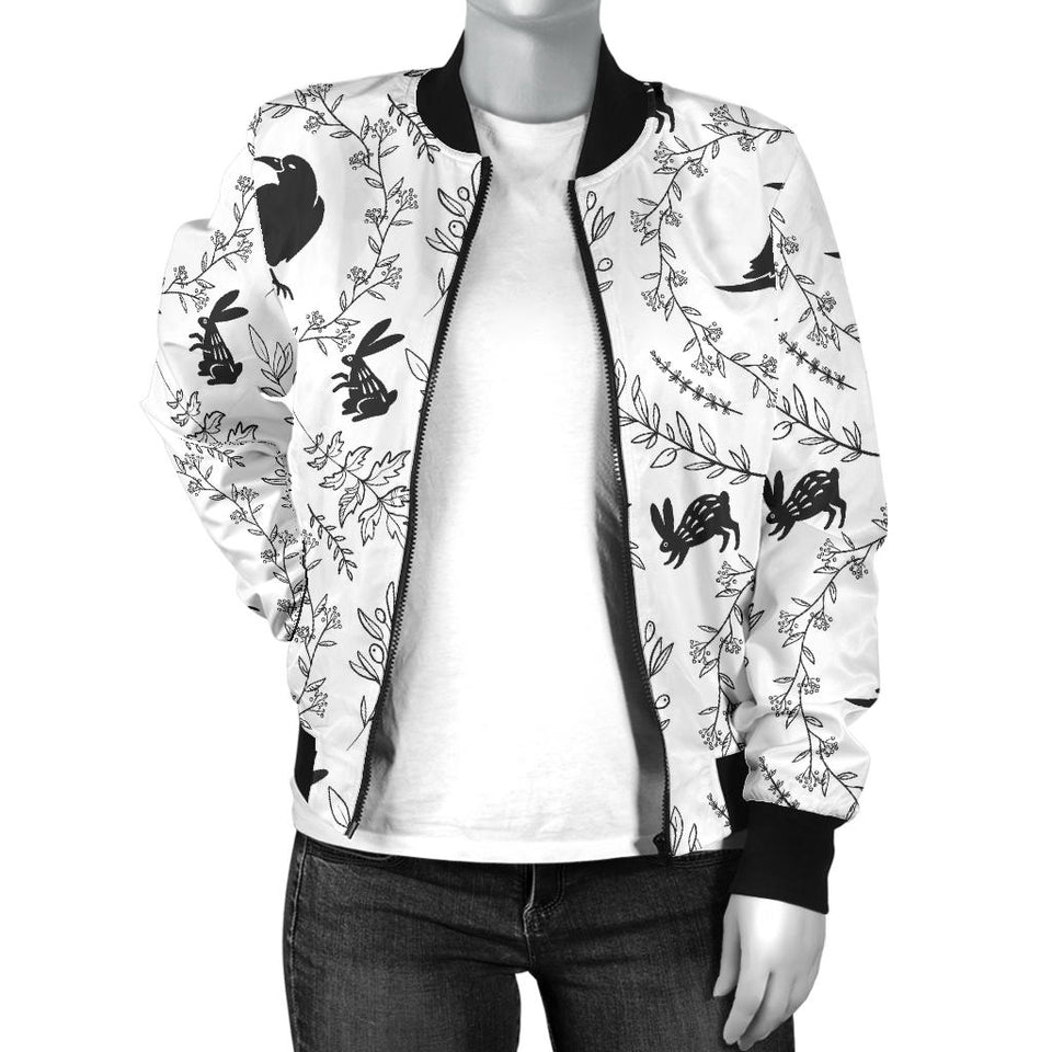 Crows Floral Wreath Rabbit Pattern Women'S Bomber Jacket
