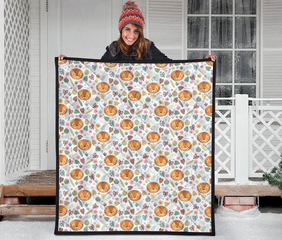 Lion Pattern Print Design 04 Premium Quilt