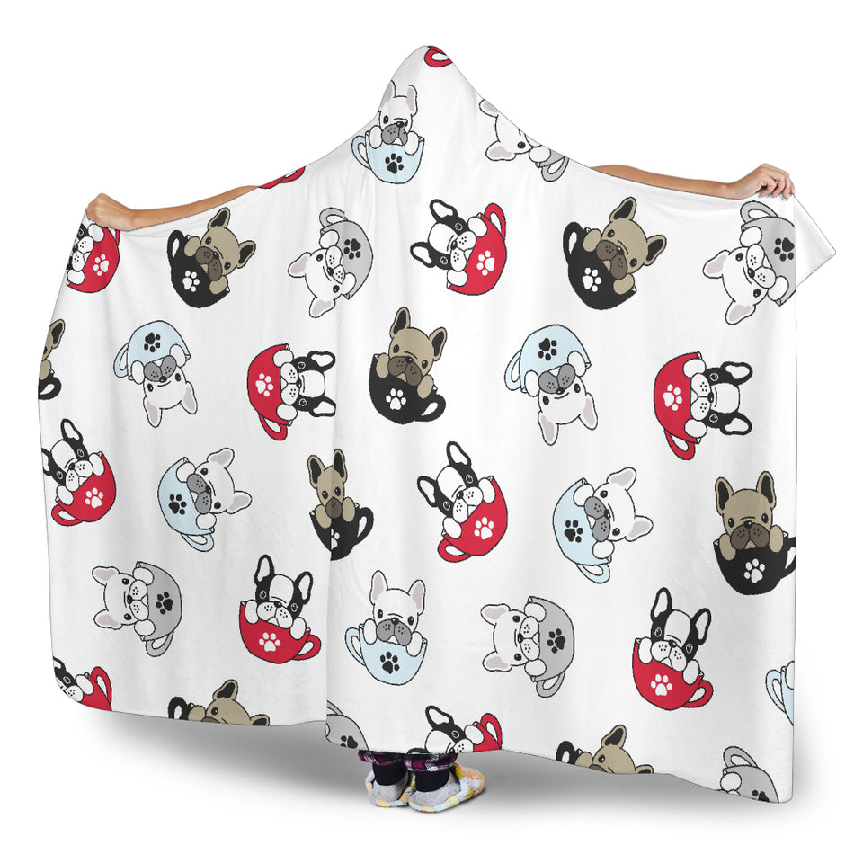 French Bulldog Cup Paw Pattern Hooded Blanket