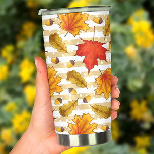 Maple Leaf Oak Leaf Acorns Beige Striped Background Tumbler