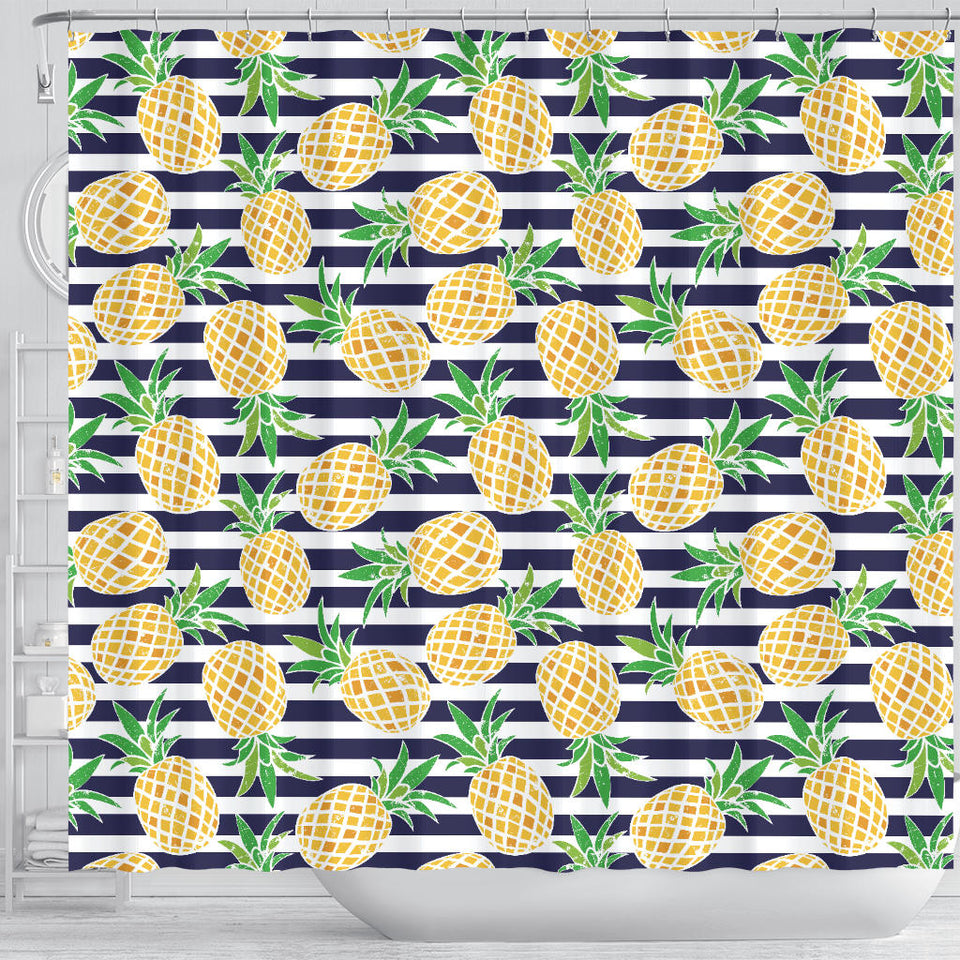 Pineapples Pattern Striped Background Shower Curtain Fulfilled In US