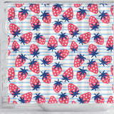 Strawberry Pattern Blue Lines Background Shower Curtain Fulfilled In US