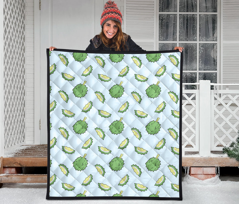 Durian Pattern Blue Background Premium Quilt