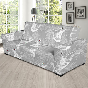 White Swan Gray Background Sofa Slipcover