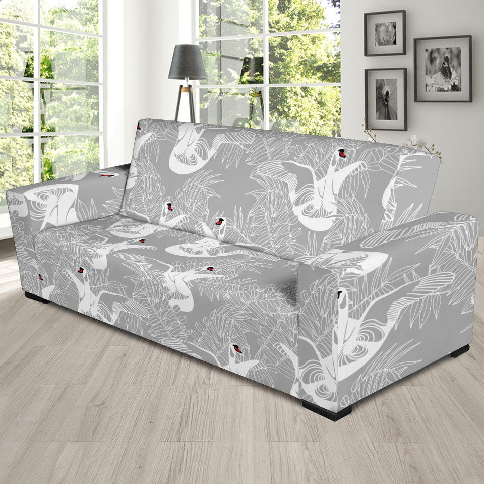 White Swan Gray Background Sofa Slipcover
