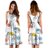 Siberian Husky And Colorful Circle Pattern Sleeveless Midi Dress