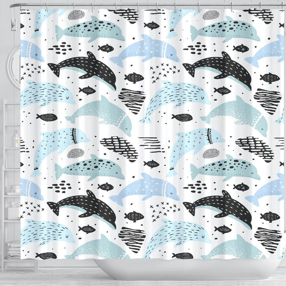 Cute Dolphins Childish Style Pattern Shower Curtain Fulfilled In US