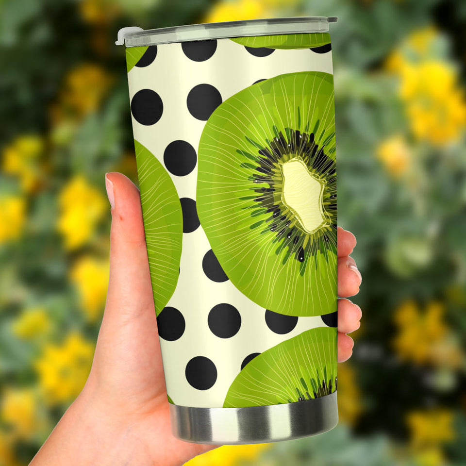 Kiwi Black Dot Background Tumbler