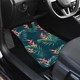 Heliconia Flowers, Palm And Monstera Leaves On Black Background Pattern Front And Back Car Mats