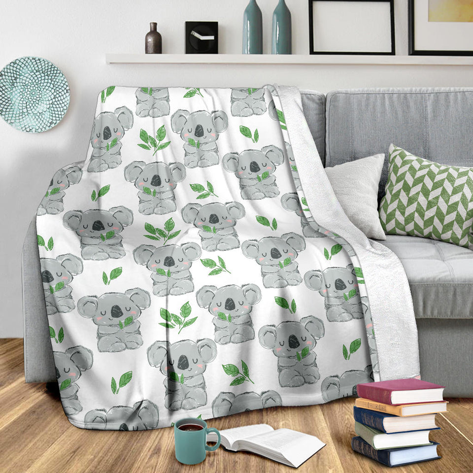Hand Drawn Koala Leaves Pattern Premium Blanket