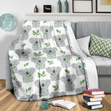 Hand Drawn Koala Leaves Pattern Premium Blanket