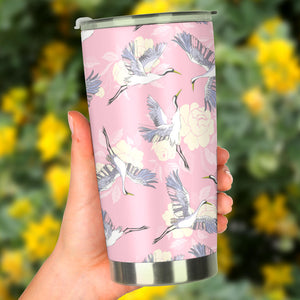 Japanese Crane Rose Pattern Tumbler