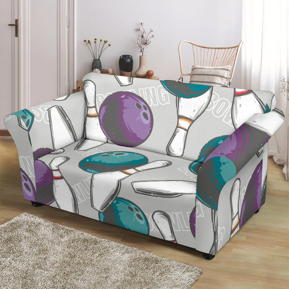 Bowling Ball And Pin Gray Background Loveseat Couch Slipcover