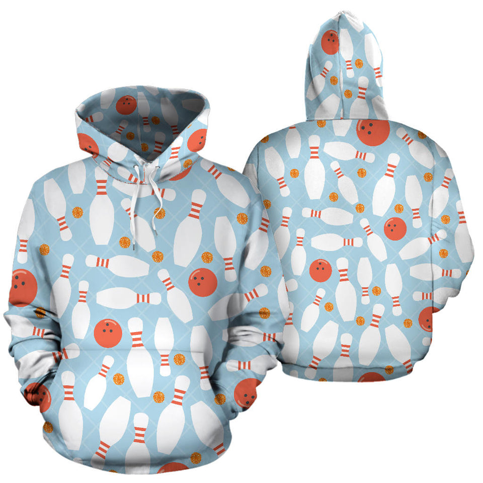 Bowling Ball Bowling Pins Blue Blackground Men Women Pullover Hoodie