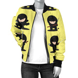 Cute Ninja Yellow Background Women'S Bomber Jacket