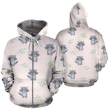 Cute Raccoons Leaves Pattern Zip Up Hoodie