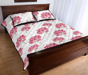 Pink lotus waterlily pattern Quilt Bed Set