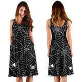 Spider Web Design Pattern Black Background White Cobweb Sleeveless Midi Dress