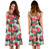 Beautiful Flamingo Tropical Palm Leaves Hibiscus Pateern Background  Sleeveless Midi Dress