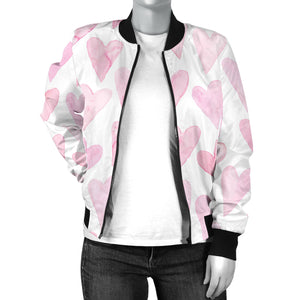 Watercolor Pink Heart Pattern Women'S Bomber Jacket