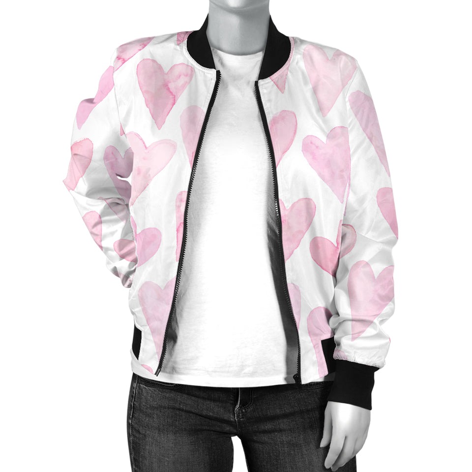 Watercolor Pink Heart Pattern Women'S Bomber Jacket