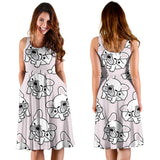 Cute French Bulldog Pattern Sleeveless Midi Dress
