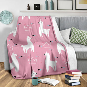 Llama Alpaca Pink Background Premium Blanket