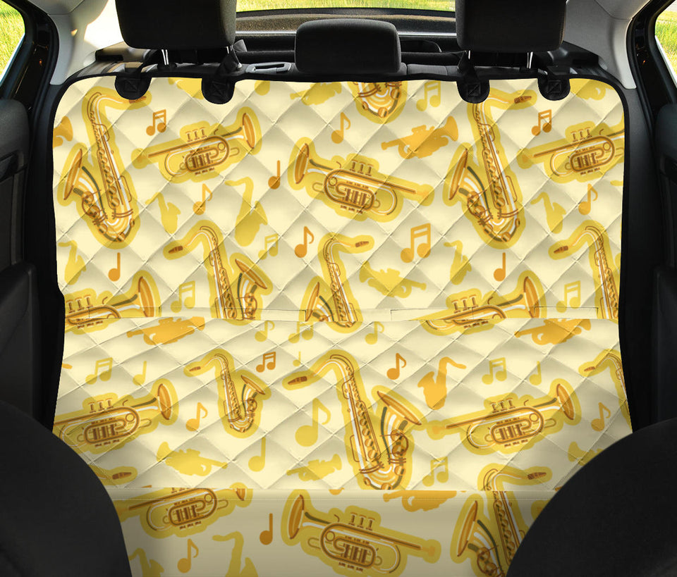 Saxophone Cornet Pattern Yellow Background Dog Car Seat Covers