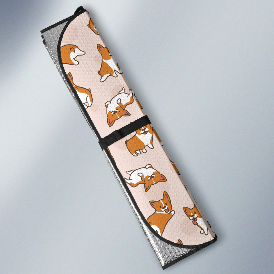 Cute Corgis Pattern Pink Background Car Sun Shade