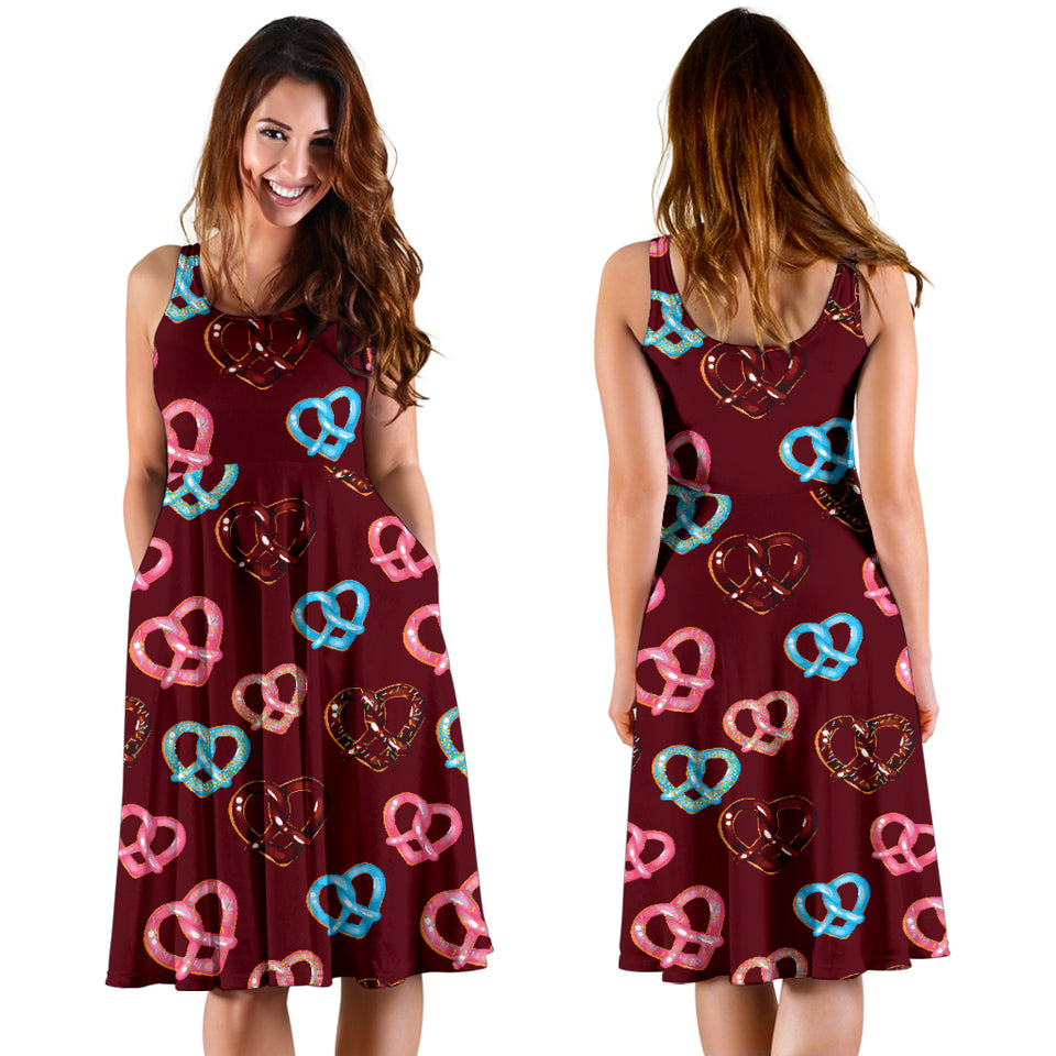 Pretzels Pattern Print Design 05 Sleeveless Midi Dress