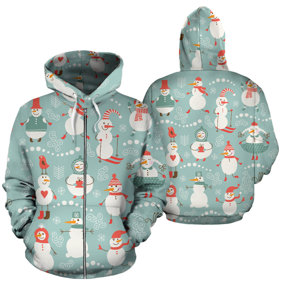 Cute Snowman Pattern Zip Up Hoodie