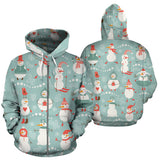 Cute Snowman Pattern Zip Up Hoodie