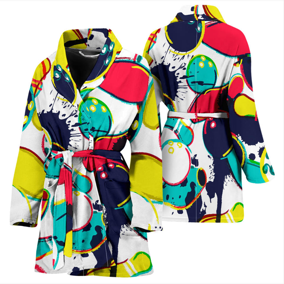 Watercolor Bowling Ball Pins Women'S Bathrobe