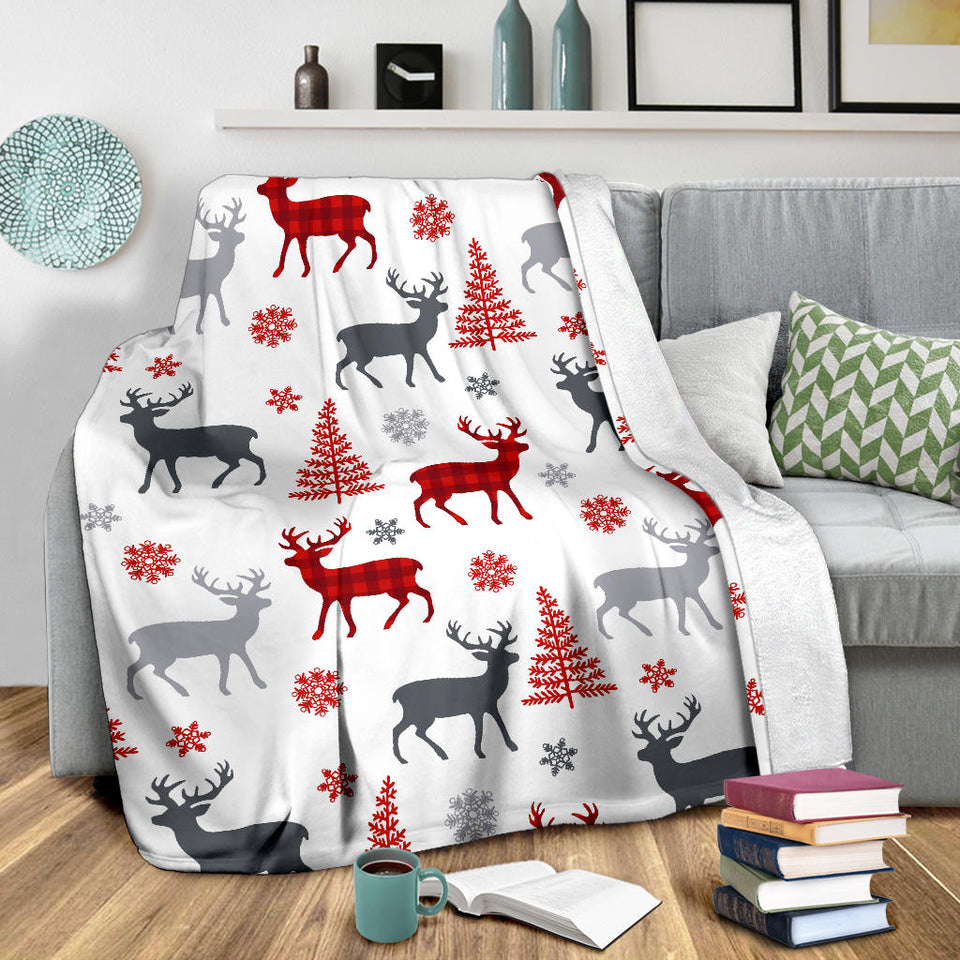Deer Tree Snowflakes Chrismas Pattern Premium Blanket