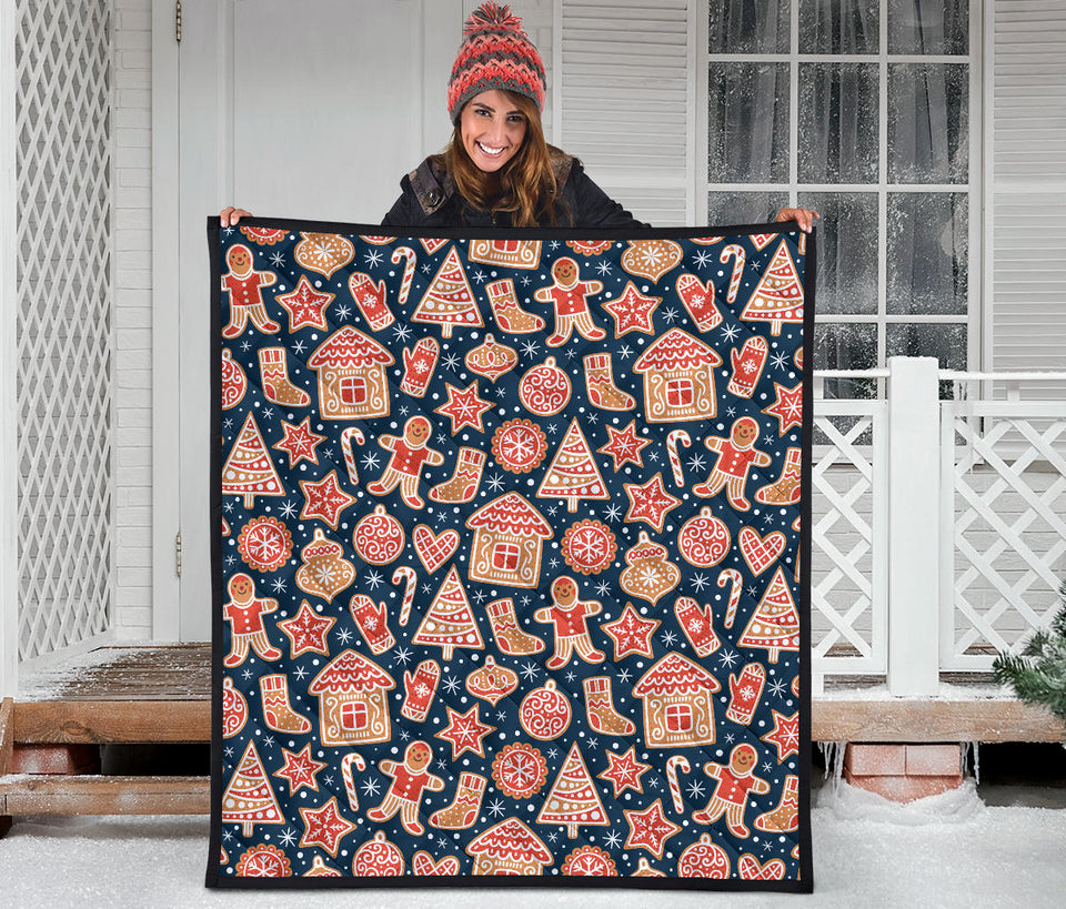 Christmas Gingerbread Cookie Pattern Premium Quilt