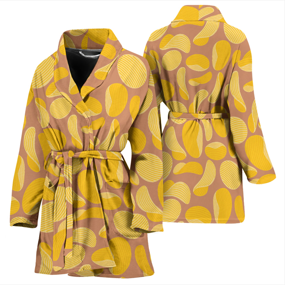 Potato Chips Pattern Print Design 01 Women's Bathrobe