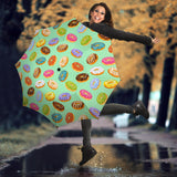 Colorful Donut Pattern Green Background Umbrella