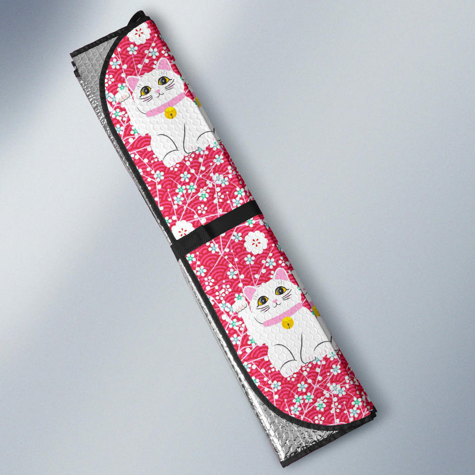Maneki Neko Cat Sakura Pink Background Car Sun Shade