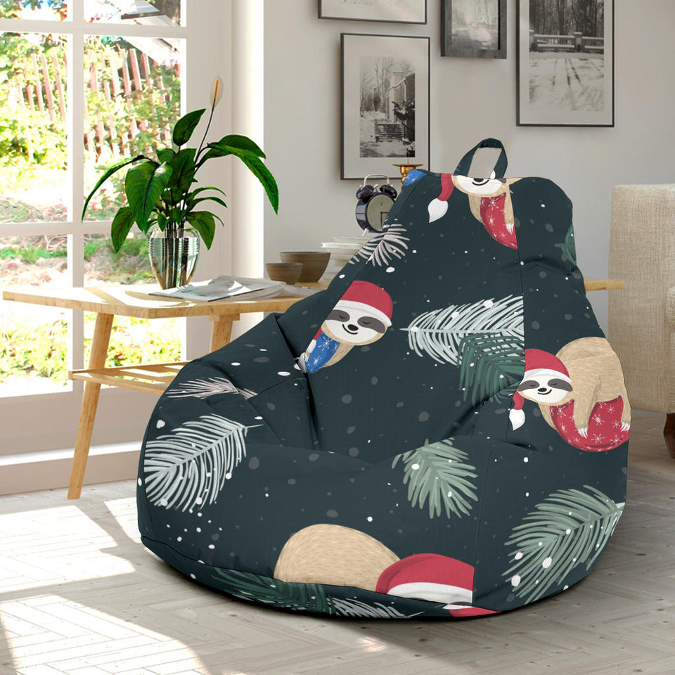 Cute Sloths Sleeping Christmas Ball Santa Hat Pattern Bean Bag Cover
